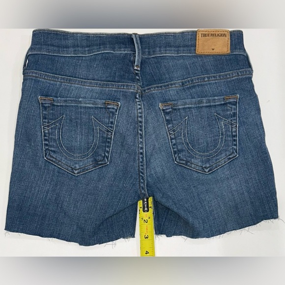 True Religion Cora Women's cut off Distressed Denim Blue Jean Shorts size 25 - Picture 12 of 12